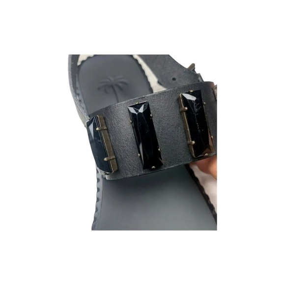 Tomas Maier Black Jewel Sandal Toe Loop Ring Gladiator Flat Boho Size 8 - Picture 10 of 13